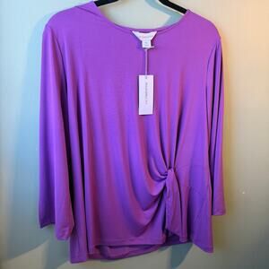 NWT Liz Claiborne Side Tie Ruched Blouse Purple 3/4 sleeve XL